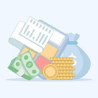 illustration of financial information recording. Business financial records. Making income and expense records. Accounting Office Documents Financial Reports. vector