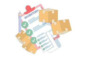 inventory management concept. warehouse management of incoming and outgoing goods. essential for supply chain optimization. Detailed inventory control. flat illustration. vector