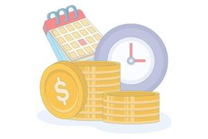 Time and money saving concept, transaction payment deadline or financial waiting. Financial Investment, Savings Growth. flat illustration on background. vector