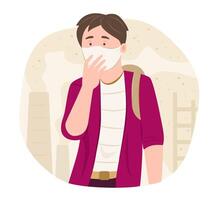 Teenage Boy wearing Face Mask for Prevent Particulate Dust and Air Pollution Concept Illustration vector