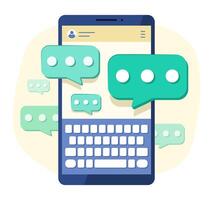 Smartphone with Chatting Application and Message Bubble Icon Symbol for Online Chatting and Telecommunication Concept Illustration Clip Art vector