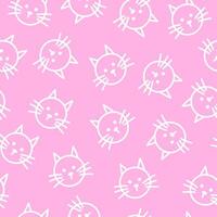 Seamless pattern with cute head cats. Hand drawn fun childish print. Pink and white colors vector
