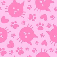 Seamless pattern with cute head and paw cats. Hand drawn fun childish print. Monochrome print. Pink colors vector
