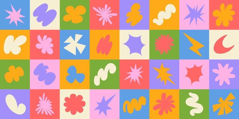 Abstract Geometric background with doodle groovy shapes. Various playful forms.