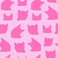 Seamless pattern with cute head cats. Hand drawn fun childish print. Monochrome print. Pink colors. vector