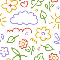 Seamless pattern of cute kids elements. Hand drawn fun childish print vector