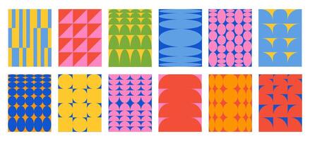 Set of Abstract vertical geometric backgrounds with colorful shapes and forms. Trendy illustration in style retro vector