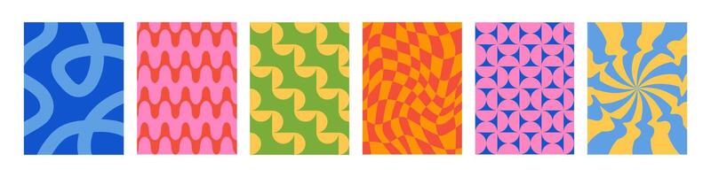 Set of Abstract vertical geometric backgrounds with colorful shapes and forms. Yellow, red, green and blue colors. Trendy illustration in style retro vector