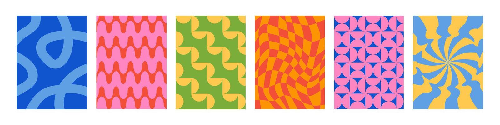 Set of Abstract vertical geometric backgrounds with colorful shapes and forms. Yellow, red, green and blue colors. Trendy illustration in style retro