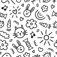 Seamless pattern of cute kids elements. Hand drawn fun childish print. vector