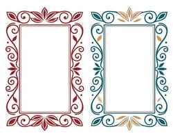 Two decorative rectangular frames with floral ornaments and elegant swirl design elements vector