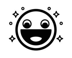 Smiling happy face illustration with shining stars and joyful expression in black color vector