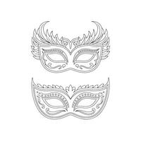 Two Decorative Carnival Masks Black Outline Illustration vector