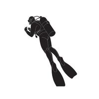 Silhouette of a Scuba Diver with Equipment in Black vector