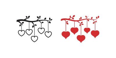 Black and Red Heart Shapes Hanging From Branches Illustration vector