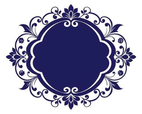 Elegant blue floral frame design with decorative swirls and flourishes for invitations