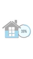 Animated infographic showing a house with increasing percentage values, transitioning smoothly from 10 to 100 over 11 seconds video