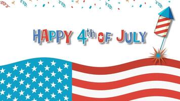 Dynamic animation with fireworks, American flag, and celebratory text in red, white, and blue colors video