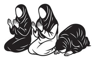 Three muslim women praying in a row vector