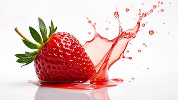 Fresh Strawberry With Splash On White Background photo