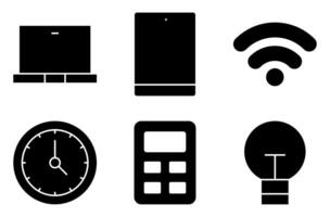 Solid Digital Learning Icon Set, such as laptop, idea lightbulb, tablet, and calculator vector