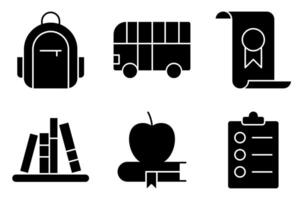 School and Transportation Solid Icon Set vector