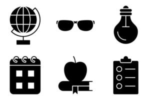 Solid Education Icon Set Apple Globe Lightbulb and More vector