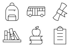 Outline Style Icons for School Items and Vehicles vector