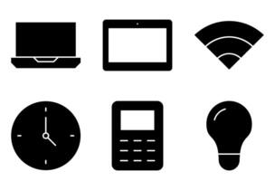 Technology for Education Solid Icon Set, such as devices, internet, time, and idea vector