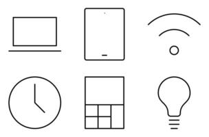 Line Style Digital Learning Icon Set, such as laptop, idea lightbulb, tablet, and calculator vector
