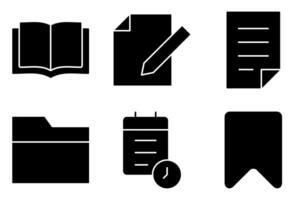 Book and Document Solid Icon Set, such as paper, schedule, folder, and bookmark vector