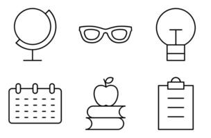 Minimal Line Icons of Globe, Apple, Calendar for School Use vector