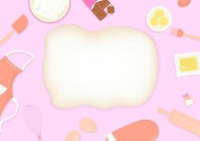 Baking tools and ingredients on pink background vector