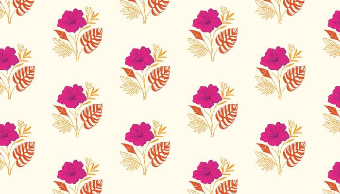 floral pattern designed with one line flower shapes and trendy nature inspired outlines