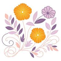 artistic floral bloom and detailed leaf drawing in a nature inspired modern format for textile creation vector