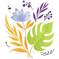 trendy botanical composition with sketched flower and leaves in a fine digital format for summer home accents vector