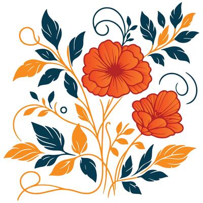 nature based floral composition with decorative leaf detail in abstract botanical layout for cushions and prints