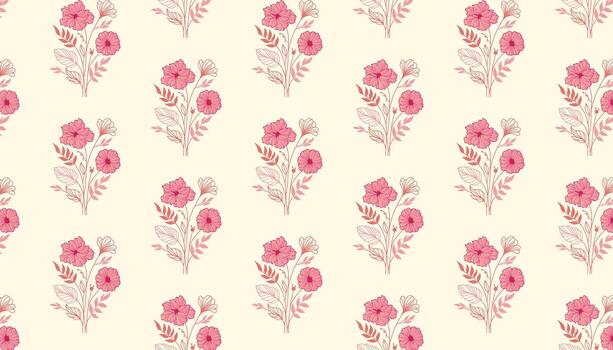 floral pattern featuring one line botanical arrangements and sketched leaves for product use vector