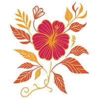 nature themed artwork of flowers and stem leaves in abstract sketch style for trendy interior applications vector