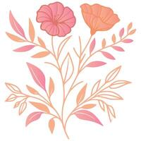 hand sketched botanical flower with leafy vines and cotton bloom for abstract digital and textile applications vector