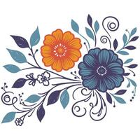 detailed blossom artwork with stem and leaf composition in abstract botanical hand drawn format vector