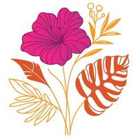 digitally drawn botanical blossom with leafy stems in elegant soft tones for trendy interior and wedding use vector