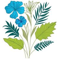 fine line cotton flower with hand painted leafy elements in elegant format for decor and soft fashion prints vector
