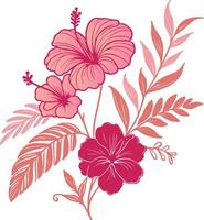 artistic sketch of garden flower with botanical stems and summer leaves for fashion and cushion cover design vector