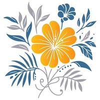 elegant botanical floral composition with outline flowers and leafy elements for trendy wedding stationery and textile vector