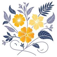 detailed hand drawn cotton flower and leafy elements for artistic digital wall decor and soft textile projects vector