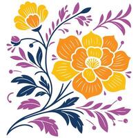 artistic cotton flower and sketched leaf artwork for botanical wall hangings and fabric-based projects vector