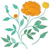 minimal line drawing of flower and botanical leaves for wedding card elements and artistic fabric design vector