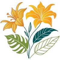 hand illustrated floral element with natural stem and leaf detail in an abstract botanical layout for interior use vector