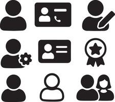 Simple Black User Profile Icons Managing Accounts, Editing Profiles, Awards, and Teamwork in a Minimalist Style vector